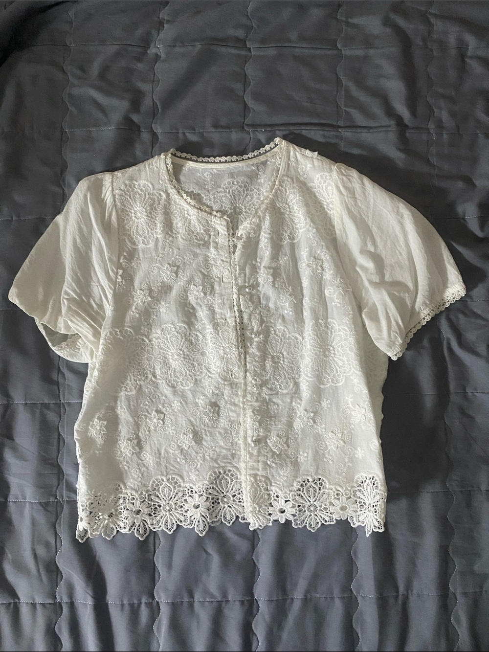 Classic White Lace Short-Sleeve Top